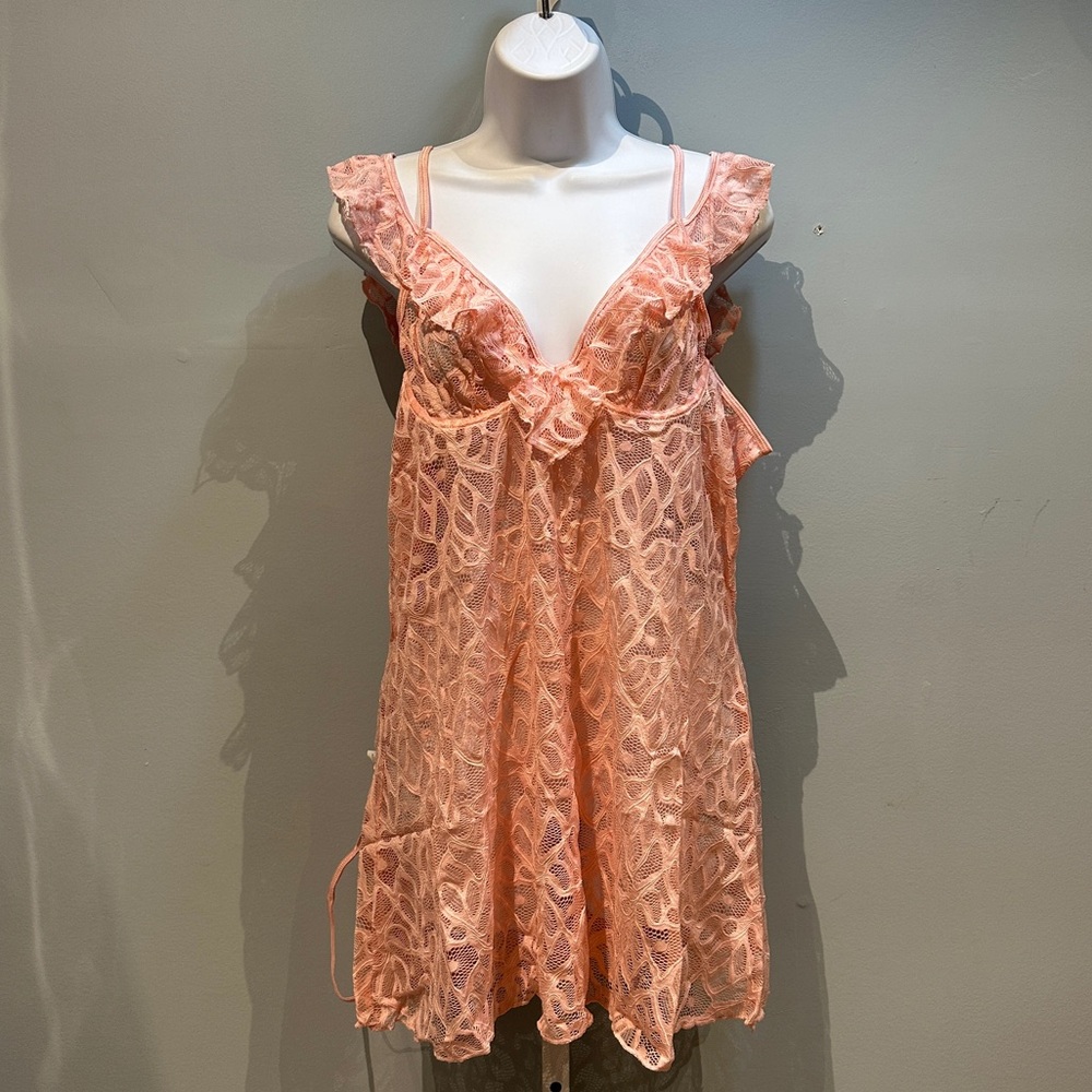 Elegant Moments Pink 2-Piece Set Lace Dress and G-String Size 3X NWT